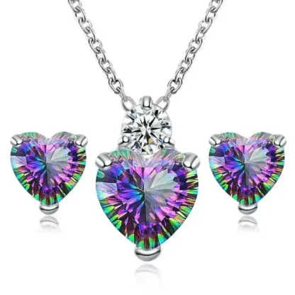 Zirconia Heart Stud Earrings And Matching Necklace Set