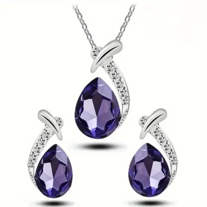 Purple Synthetic Gem Rhinestone Pendant with Matching Earrings Set