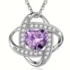 Purple Synthetic Heart Gem February Birthstone Pendant With Rhinestones