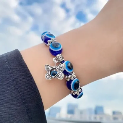Evil Eye Bracelet with Butterfly Charm