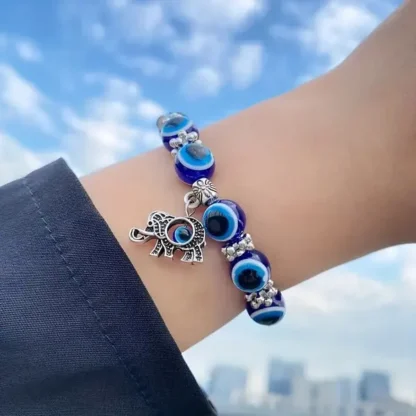 Evil Eye Bracelet with Elephant Charm