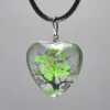 Green Dried Flower Heart Shaped Resin Pendant