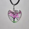 Deep Rose Dried Flower Heart Shaped Resin Pendant