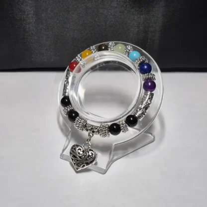 Chakra Stone Bracelet With Silvery Heart Charm