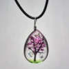 Fuchsia Dried Flower Teardrop Shaped Resin Pendant - Image 2