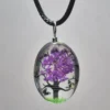 Purple Dried Flower Oval Shaped Resin Pendant