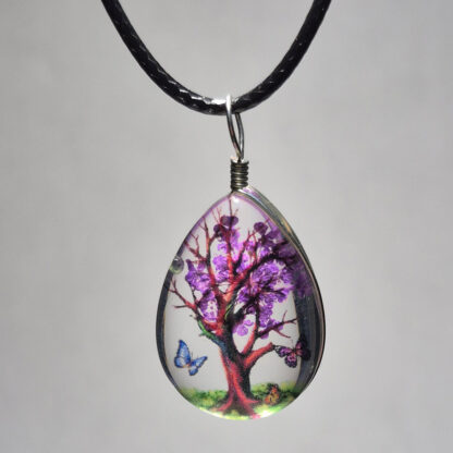 Purple Dried Flower Teardrop Shaped Resin Pendant - Image 2