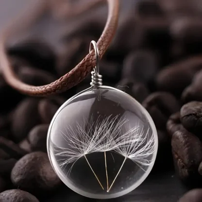 Round Ball Shaped Pendant With Dried Dandelion Seeds In Resin