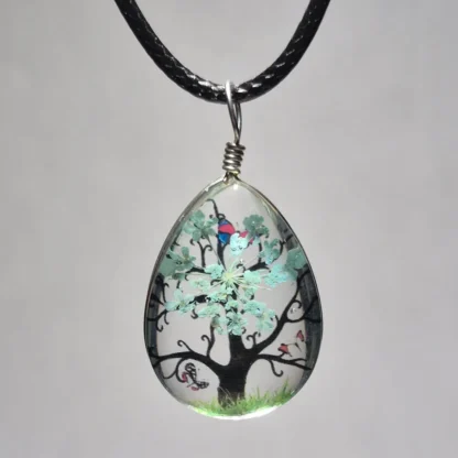 Sky Blue Dried Flower Teardrop Shaped Resin Pendant