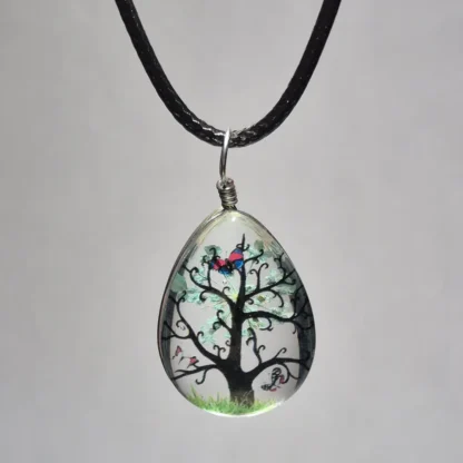 Sky Blue Dried Flower Teardrop Shaped Resin Pendant - Image 2