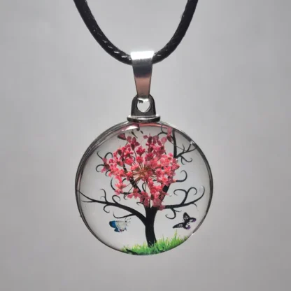 Tangerine Red Dried Flower Round Resin Pendant