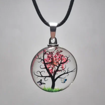 Tangerine Red Dried Flower Round Resin Pendant - Image 2