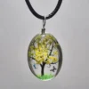 Yellow Dried Flower Oval Shaped Resin Pendant