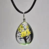 Yellow Dried Flower Teardrop Shaped Resin Pendant