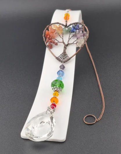 Heart Shaped Tree Of Life Wire Wrapped Natural Stone Suncatcher - Image 2