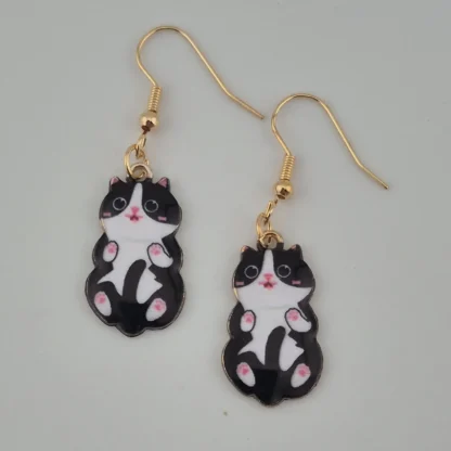 Black and White Enamel Cat Earrings