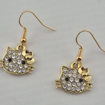 Cartoon Kitty Rhinestone Earrings