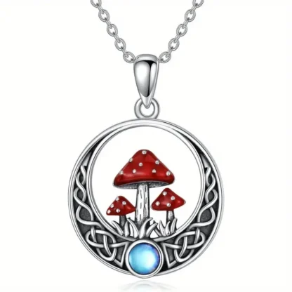 Cresent Moon Pendant With Mushrooms
