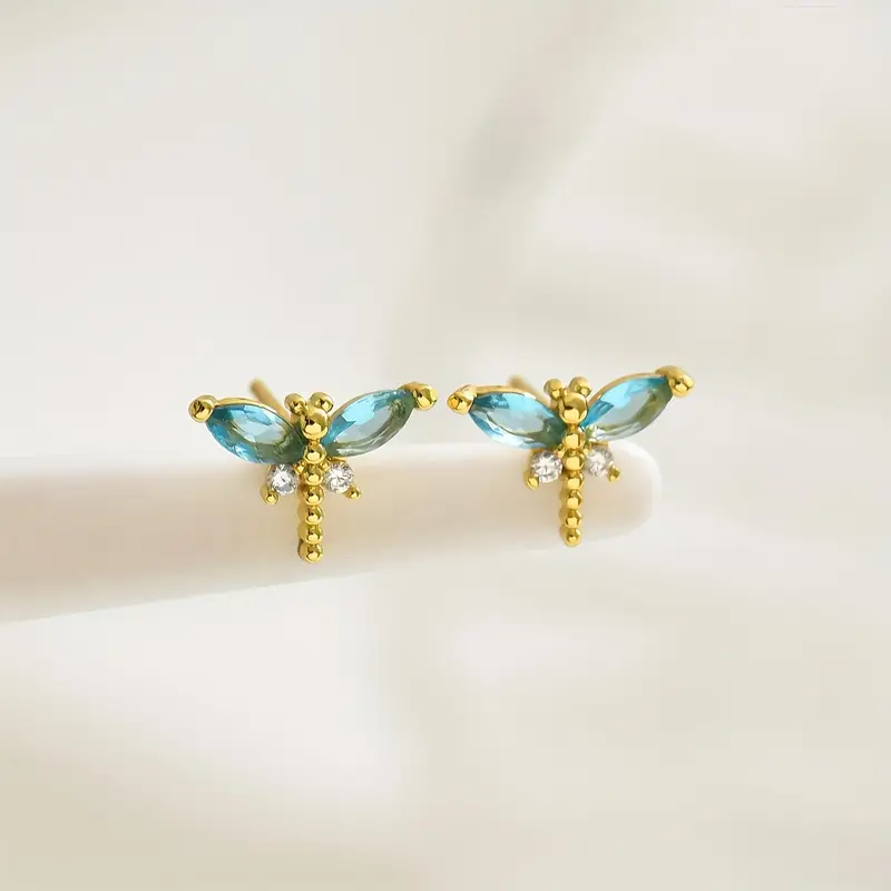 Light Blue Rhinestone Dragonfly Earrings