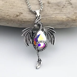 Dragon Pendant With AB Faux Crystal