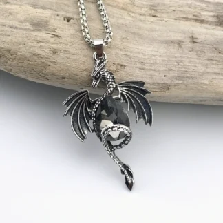 Dragon Pendant With Smokey Grey Faux Crystal