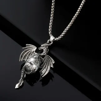 Dragon Pendant With Grey Faux Crystal