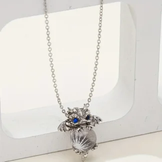Silvery Baby Dragon Pendant With Blue Eyes