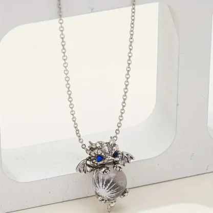 Silvery Baby Dragon Pendant With Blue Eyes