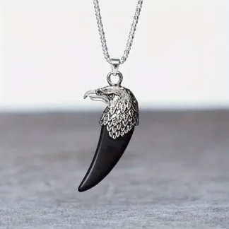 Silvery Eagle Head Black Talon Pendant