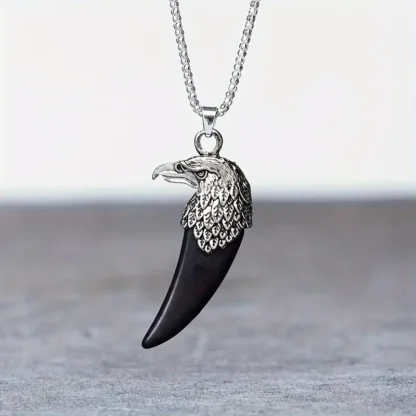 Silvery Eagle Head Black Talon Pendant