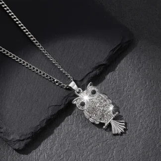 Silvery Owl Pendant With Rhinestones