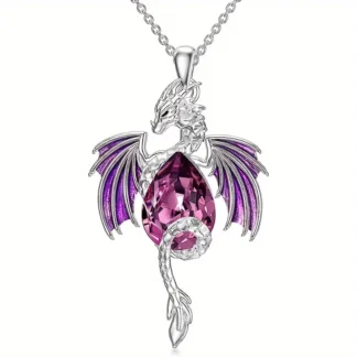 Small Purple Enamel Dragon With Synthetic Gem
