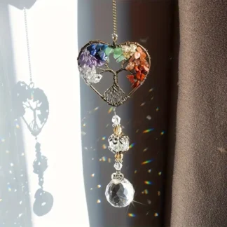 Heart Shaped Chakra Stone Wire Wrap Suncatcher