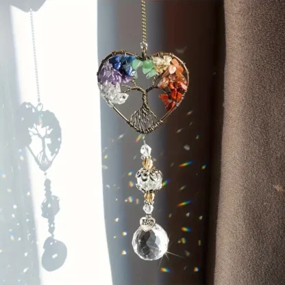 Heart Shaped Chakra Stone Wire Wrap Suncatcher