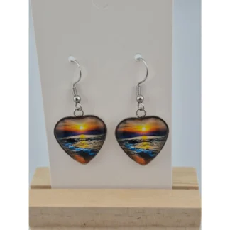 Heart Shaped Sunset Glass Cabochon Earrings