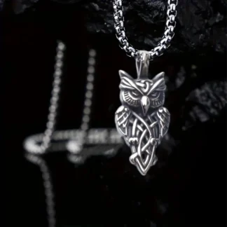 "Nightwarden’s Wisdom" – Silvery Owl Pendant
