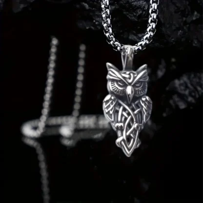 "Nightwarden’s Wisdom" – Silvery Owl Pendant