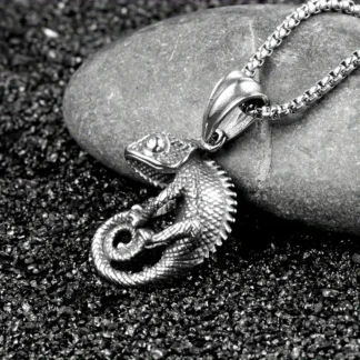"Camouflage Charm" – Coiled Chameleon Pendant