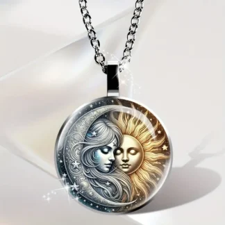 "Celestial Embrace" - Sun and Moon Cabochon Pendant