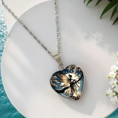 "Twilight Enchantress" - Heart Shaped Fairy Cabochon Pendant
