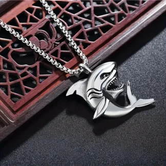 "Ocean's Fury" - Silvery Shark Pendant