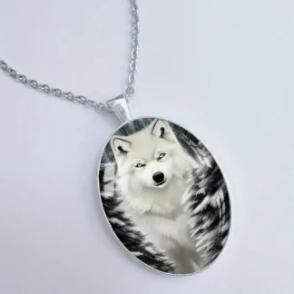 "Ghost of the Pines" – White Wolf Cabochon Pendant