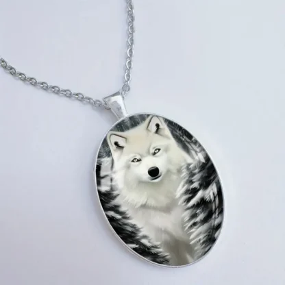 "Ghost of the Pines" – White Wolf Cabochon Pendant