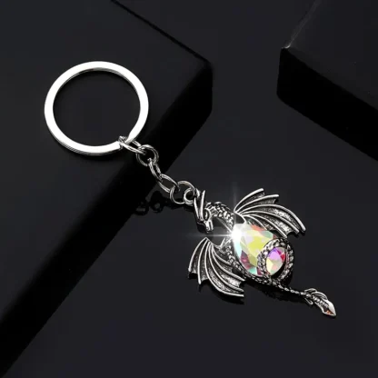 Metal Dragon Keychain with AB Faux Crystal