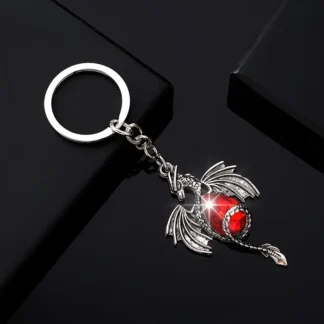 Metal Dragon Keychain with Red Faux Crystal