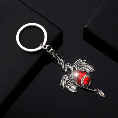 Metal Dragon Keychain with Red Faux Crystal