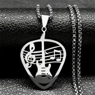 Stainless Steel Guitar Pick With Music Notes Pendant