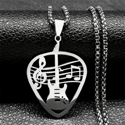 Stainless Steel Guitar Pick With Music Notes Pendant