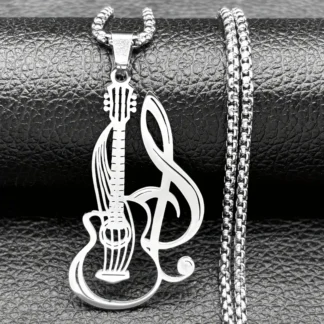 Stainless Steel Treble Clef and Guitar Cutout Pendant