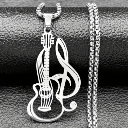 Stainless Steel Treble Clef and Guitar Cutout Pendant